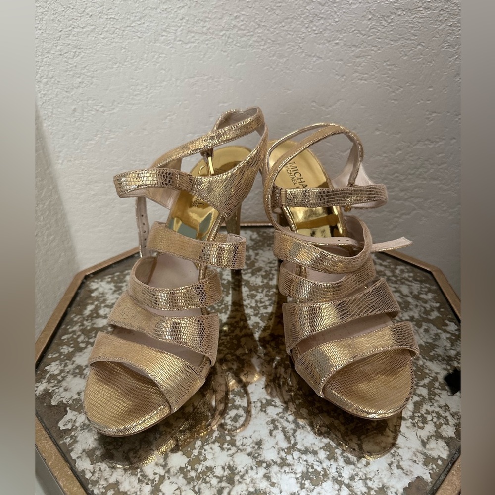 Michael Michael Kors gold metallic strappy heel sandal 9.5